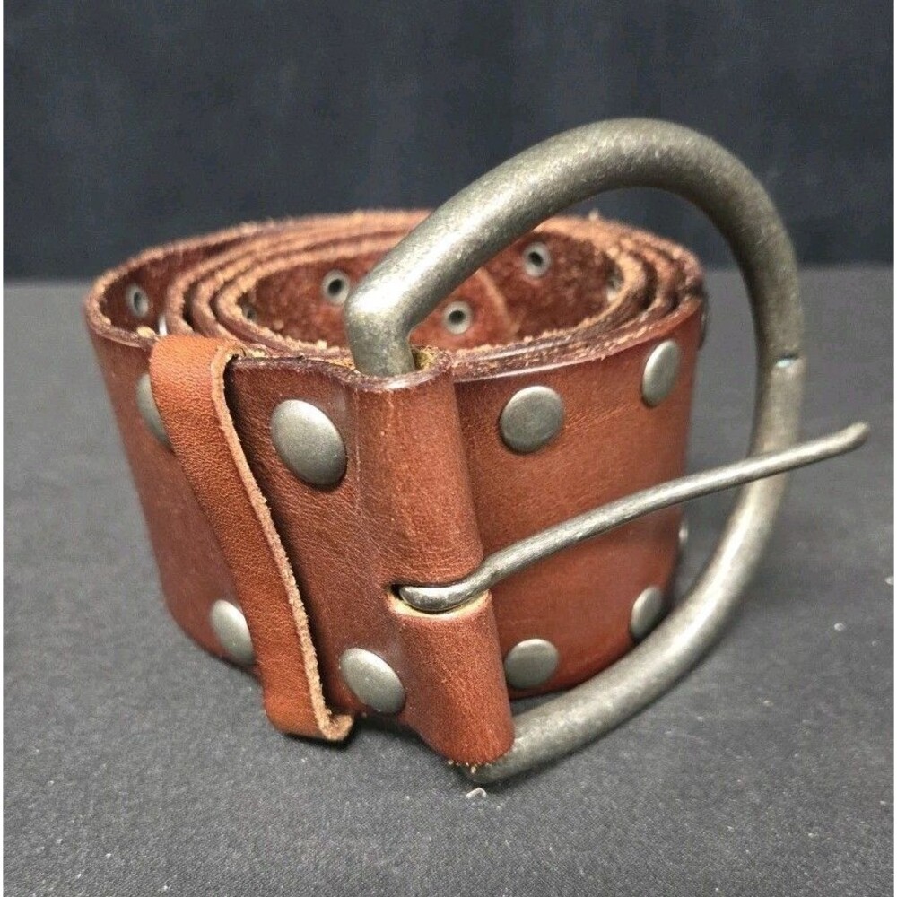 Banana Republic 2000s Heavy Studded Leather Belt Brown Size Largel 34 In Y2k Vtg